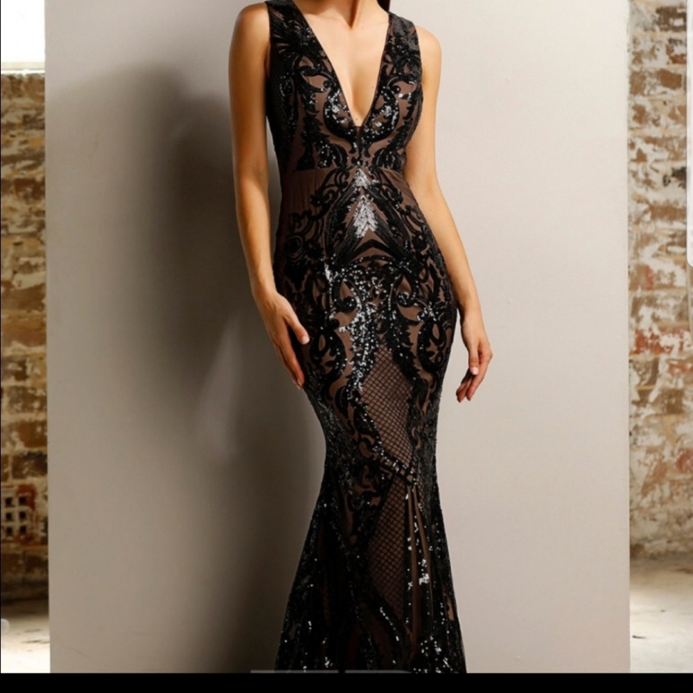Jadore Black Sequin Formal Dress